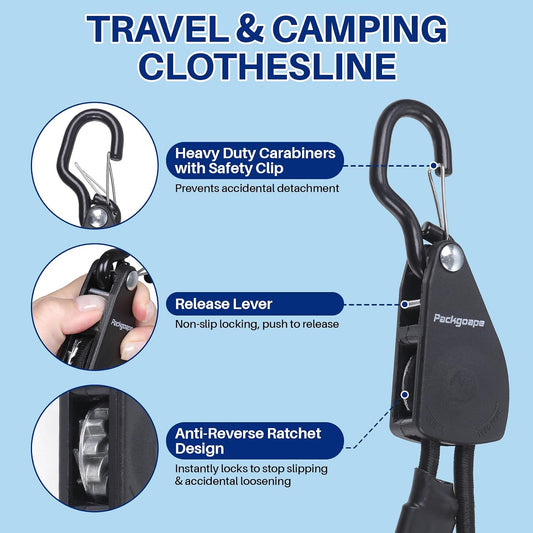 Retractable Portable Travel Clothesline Camping Laundry Line with 12 Clips