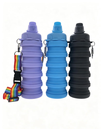 Silicone Collapsible Travel Water Bottles 17.6oz Dark Blue And Pink