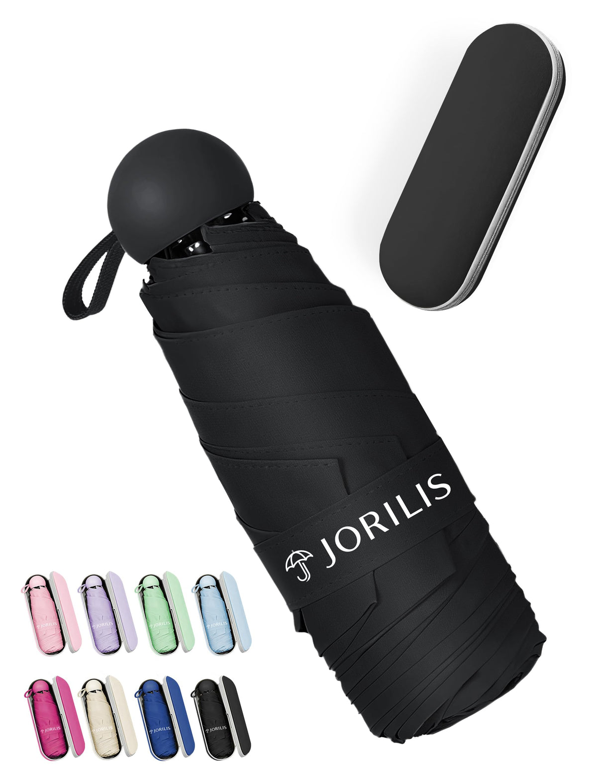 Jorilis Mini Compact Travel Umbrella with Case, Pocket Size UV Sun & Rain