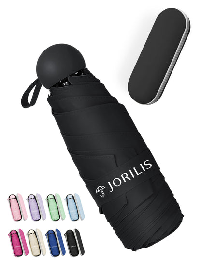 Jorilis Mini Compact Travel Umbrella with Case, Pocket Size UV Sun & Rain