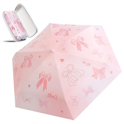 Mini Travel Folding Umbrella - Small Compact Sun Retractable Umbrella with Case, Lightweight Portable UPF 50+ Rain UV Protection Windproof Parasol for Pocket Backpack Women Girls Lady