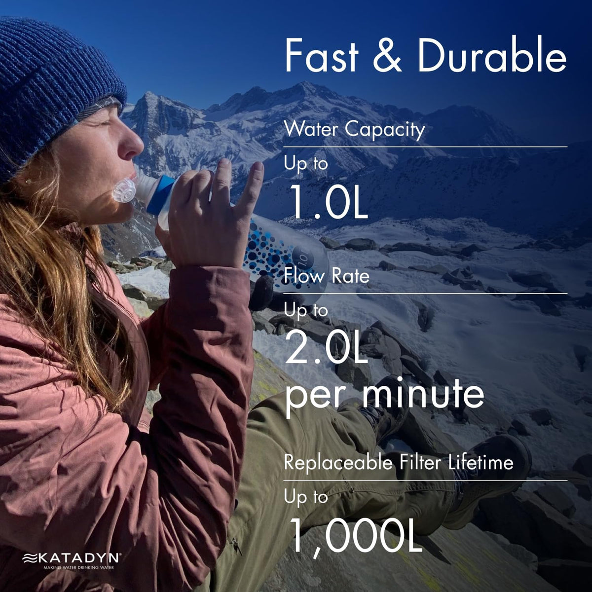 Katadyn BeFree 1L Lightweight Collapsible Water Filter Bottle for Outdoors