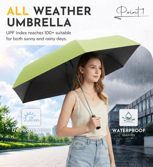 Travel Mini Umbrella, Windproof UPF 100 Sun Rain Compact Umbrella