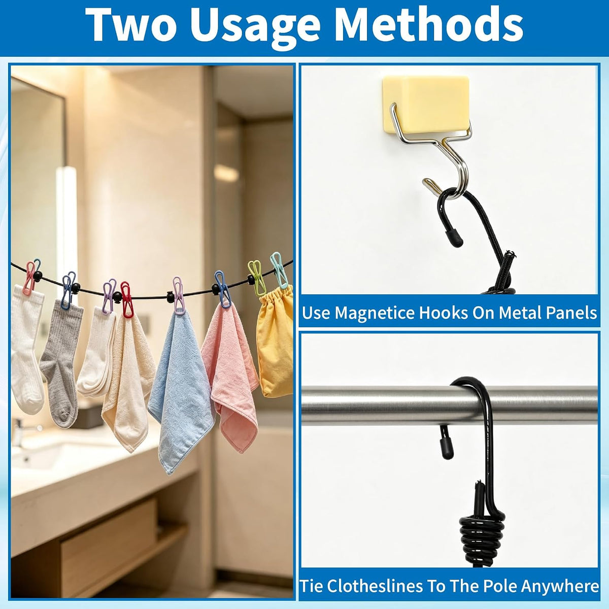 Magnetic Cruise Travel Clothes Line with 12 Clothes Clips & Waterproof Bag