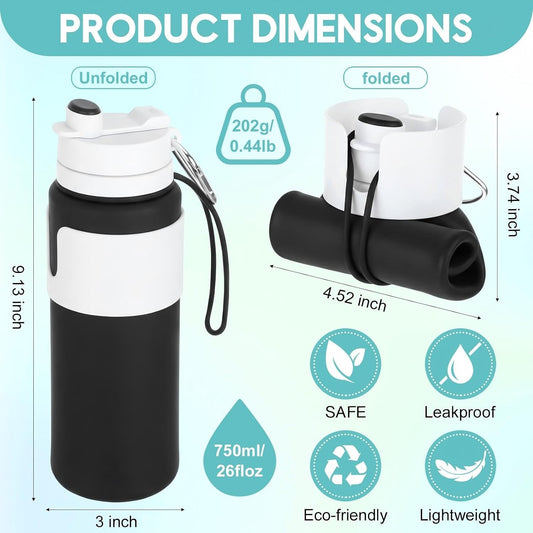 LemonRoad 2 Pcs 26 oz Silicone Collapsible Water Bottle, Portable Foldable Water Bottle Leakproof with Carabiner Reuseable Lightweight for Travel Sports Hiking Camping Cycling Office (Green,Black)