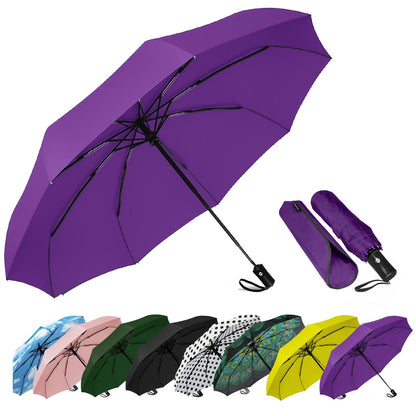 SIEPASA Compact Travel Umbrella - Windproof Auto Open/Close, Small Folding Umbrella for Rain - Lightweight & Durable with Fiberglass Frame, Waterproof Canopy - Fits Backpack, Purse, Suitcase. (Black)