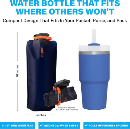 Vapur Collapsible Water Bottle with Carabiner - 23oz (0.7L) - Night Blue