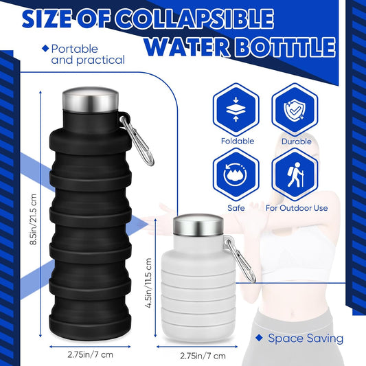 Baderke 2 Pcs Collapsible Water Bottles, 17oz, Black, Gray White