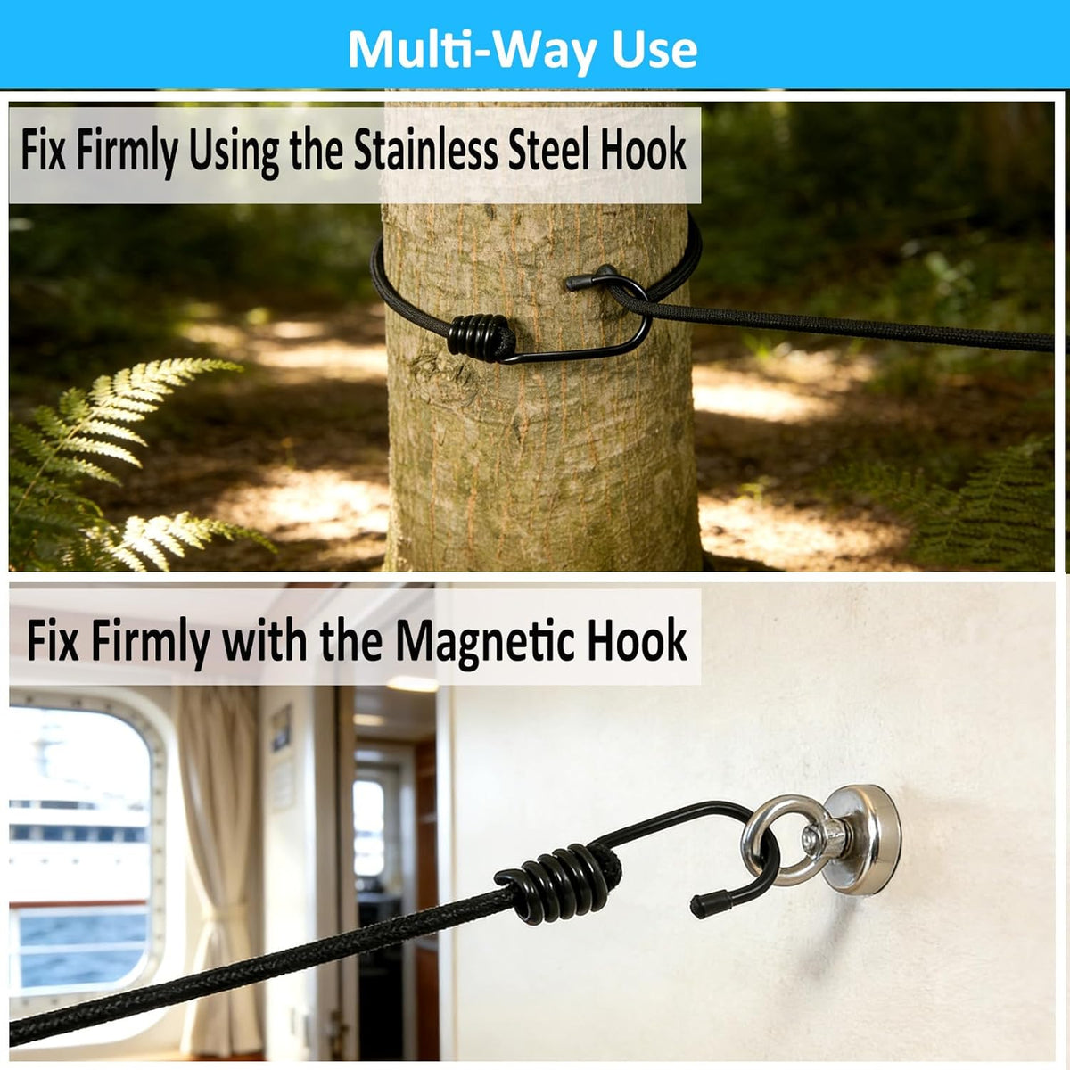 Travel Clothesline with Two Magnetic Hooks for Cruise RV Camper Essentials, Clothes Line 12 Clothes Clips for Cruise Camper RV Accessories, Portable Clothesline for Camper Essentials Car Accessories