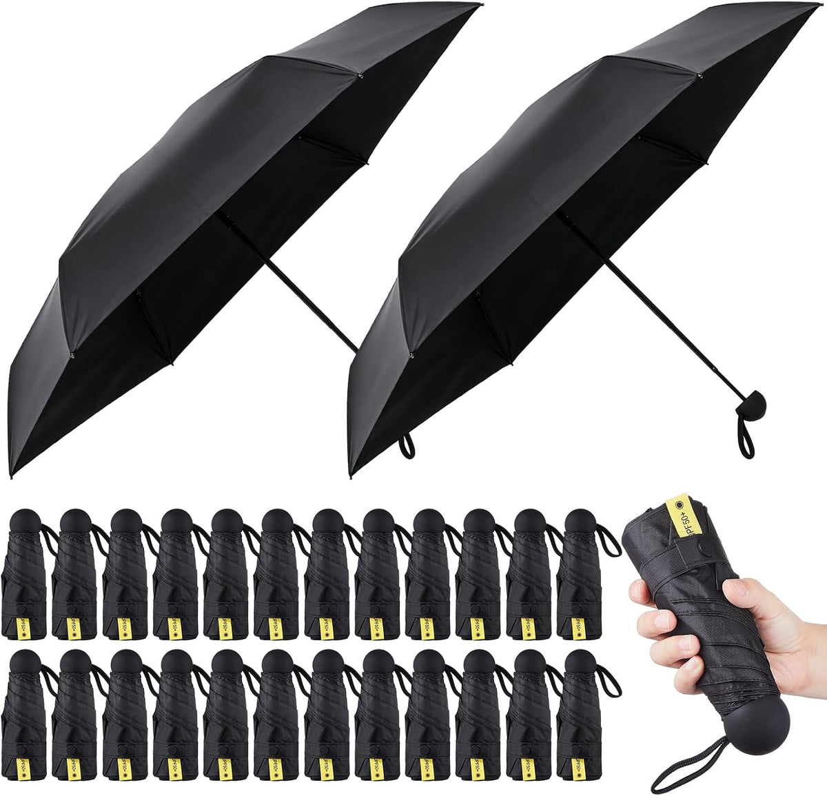 Amylove 24 Pack Mini Travel Umbrellas Bulk, Compact Lightweight Pocket Umbrella, UV Sun & Rain Protection Tiny Umbrella for Wedding Party Favors, Business Gifts, Corporate Bulk Supplies