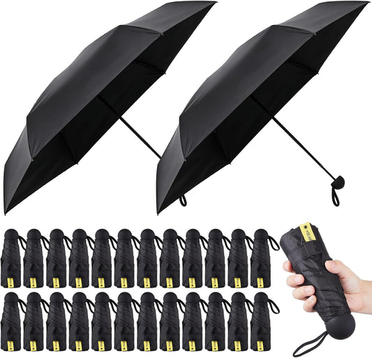 Amylove 24 Pack Mini Travel Umbrellas Bulk, Compact Lightweight Pocket Umbrella, UV Sun & Rain Protection Tiny Umbrella for Wedding Party Favors, Business Gifts, Corporate Bulk Supplies