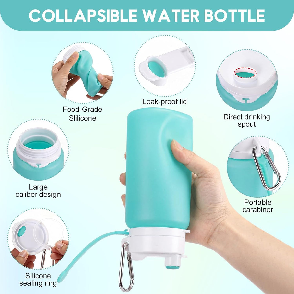 LemonRoad 2 Pcs 19 oz Silicone Collapsible Water Bottle, Pink Green