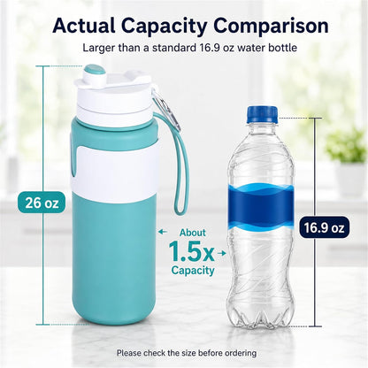 LemonRoad 2 Pcs 26 oz Silicone Collapsible Water Bottle, Portable Foldable Water Bottle Leakproof with Carabiner Reuseable Lightweight for Travel Sports Hiking Camping Cycling Office (Green,Black)