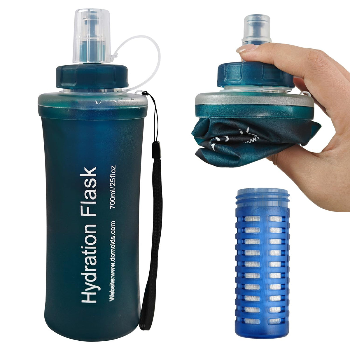1L Collapsible Water Bottle with Filter for Hiking Backpacking(Green)