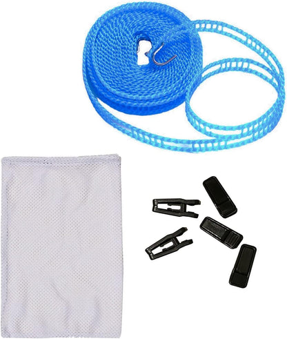 Long Compact Lightweight Camping Hiking Travel Portable Adjustable Rustproof Non-Slip Laundry Hanger Clothesline 16.5' Feet w/Bonus Plastic Clothes Clips and Mesh Zipper Pouch