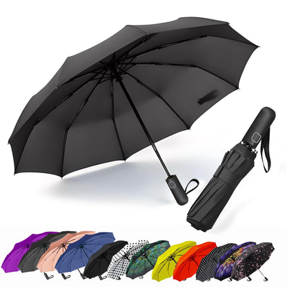 SIEPASA Compact Travel Umbrella - Windproof Auto Open/Close, Small Folding Umbrella for Rain - Lightweight & Durable with Fiberglass Frame, Waterproof Canopy - Fits Backpack, Purse, Suitcase. (Black)