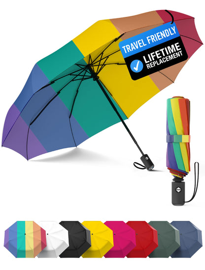 Rain-Mate Windproof Compact Umbrellas for Rain - Strong Reinforced Fiberglass Rib Design & Auto Open & Close - Portable Folding Travel Umbrella - Lightweight & Packable for Women & Men, Easy Collapse