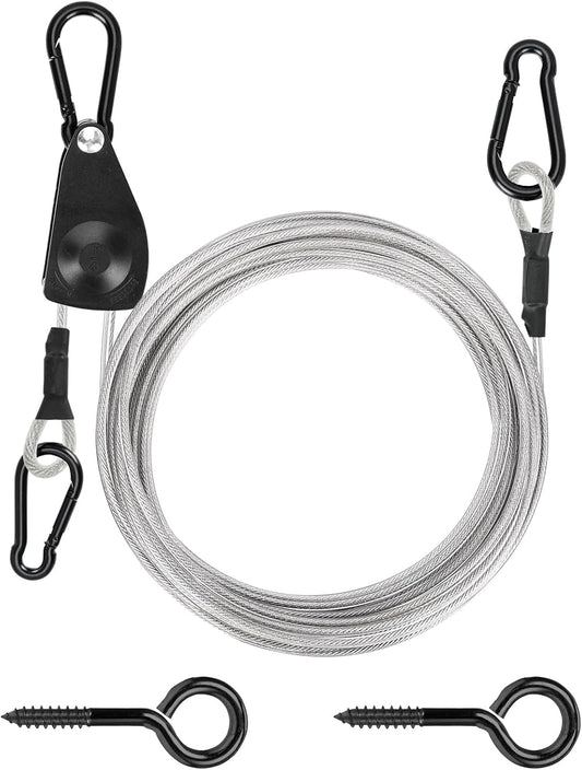TooTaci Outdoor Clothesline Kit with Self-Locking Pulley, 30FT 3/16" Cable