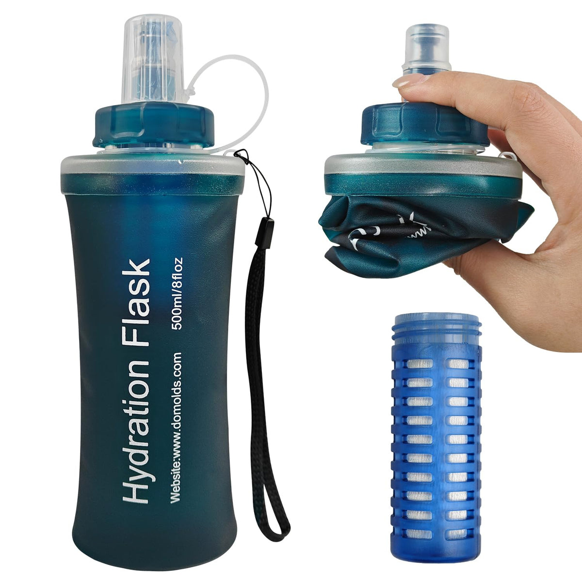1L Collapsible Water Bottle with Filter for Hiking Backpacking(Green)