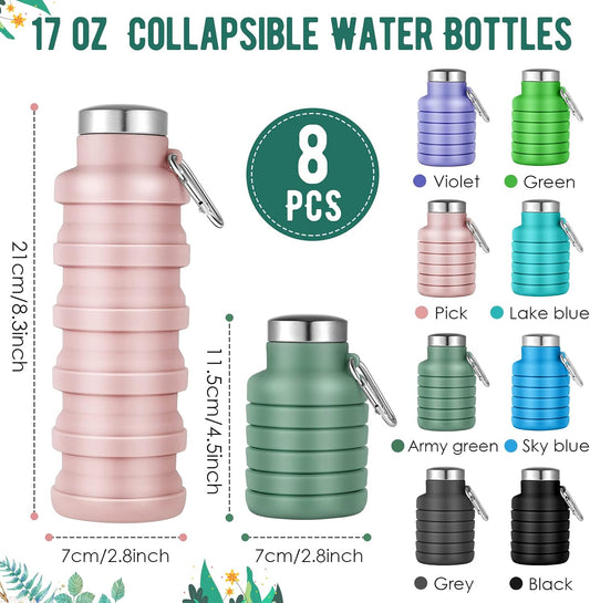 Lallisa 8 Pcs Collapsible Water Bottles Bulk, Reusable, Fresh Colors