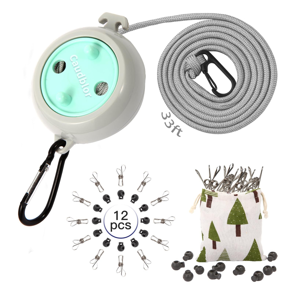 Portable Travel Clothesline, 33ft Camping Clothes line with Clothespins