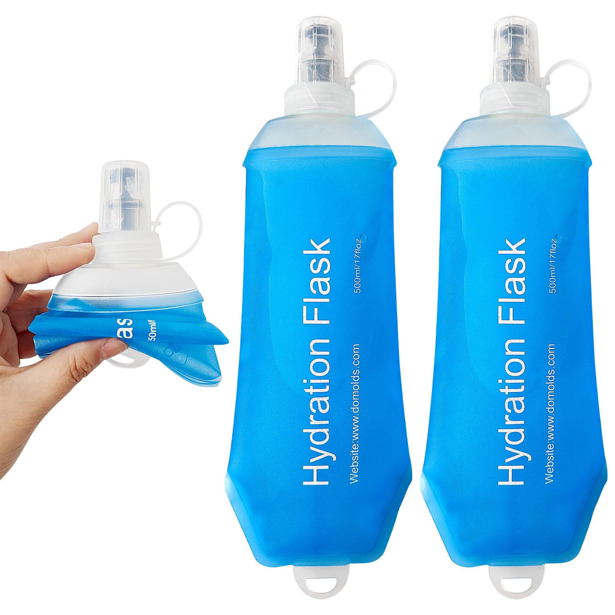 2 Pack 500ml Soft Flask, Shrink As You Drink Collapsible Water Bottles for Running Vest & Hydration Pack, BPA-Free Leak-Proof TPU Folding Bottle for Hiking Cycling Climbing Jogging-White