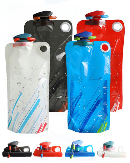 4 Pack Collapsible Water Bottle with Carabiner, 23oz Foldable Reusable BPA-Free Water Bottles with Leakproof Lid for Traveling Hiking Camping Biking
