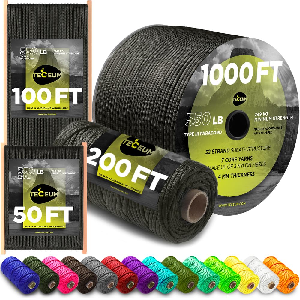 Paracord Rope 550 lb 4mm – Parachute Cord – Utility Camping Rope