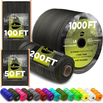 Paracord Rope 550 lb 4mm – Parachute Cord – Utility Camping Rope