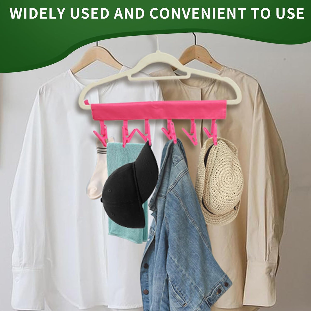 Travel Hangers for Cruise & Hotel – Foldable and Magnetic Clothes Line with Sock Drying Rack – Perfect for Traveling and Compact Storage，Hanger with 6 Clips Pack of 3（Red, Blue, Rose red）
