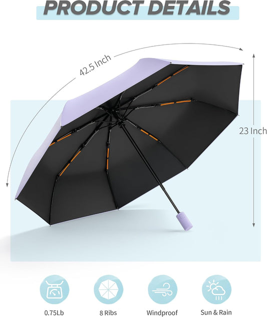 Yoobure Automatic Travel Umbrellas for Rain - Portable & Compact Umbrella for Backpack, Car, UV Umbrellas for Sun Protection, Windproof Folding Small Umbrella in Macaron for Kids, Women, Colorful