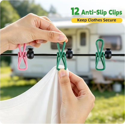 Rv Clothesline–Retractable Clothesline with 12 Clips for Camping
