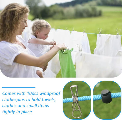 40FT Retractable Clothesline Outdoor 1/4" Polyester Coated Steel Core Rope