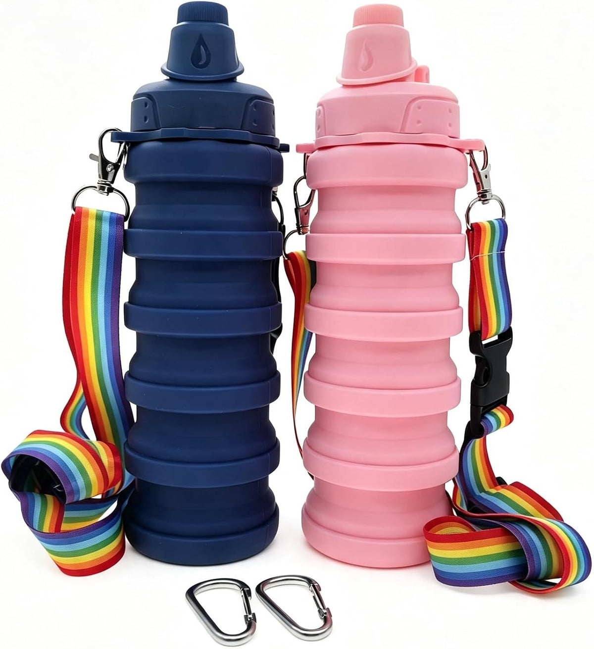 Silicone Collapsible Travel Water Bottles 17.6oz Dark Blue And Pink