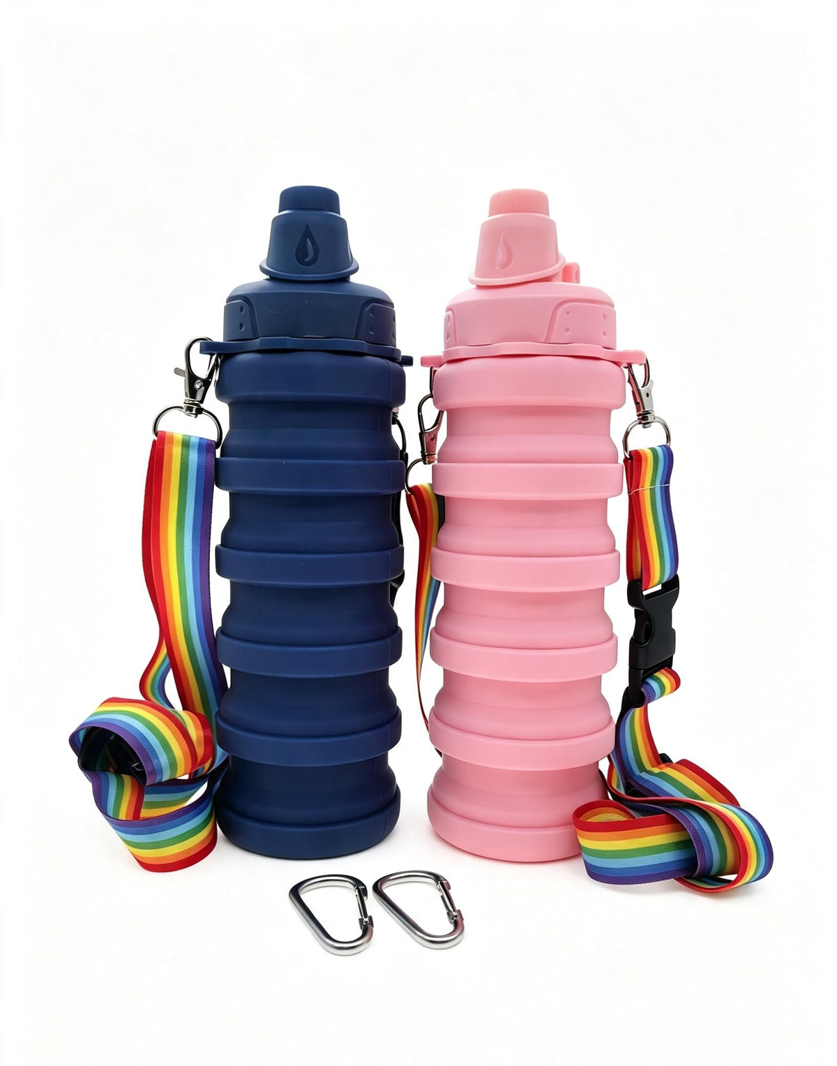 Silicone Collapsible Travel Water Bottles 17.6oz Dark Blue And Pink