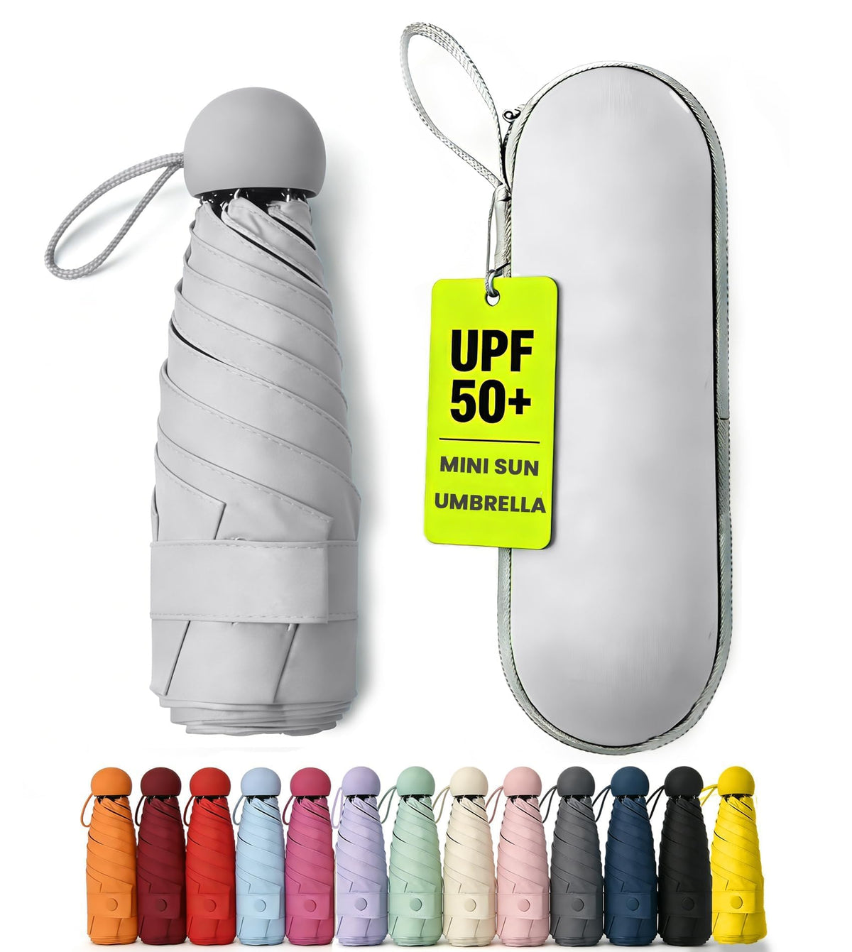 Mini Umbrella for Purse with Case, Sturdy Travel Essentials, UV Sun Protection Lightweight Compact Manual Open Close, Tiny Pocket Fits Purse Backpack, Women Kids Men