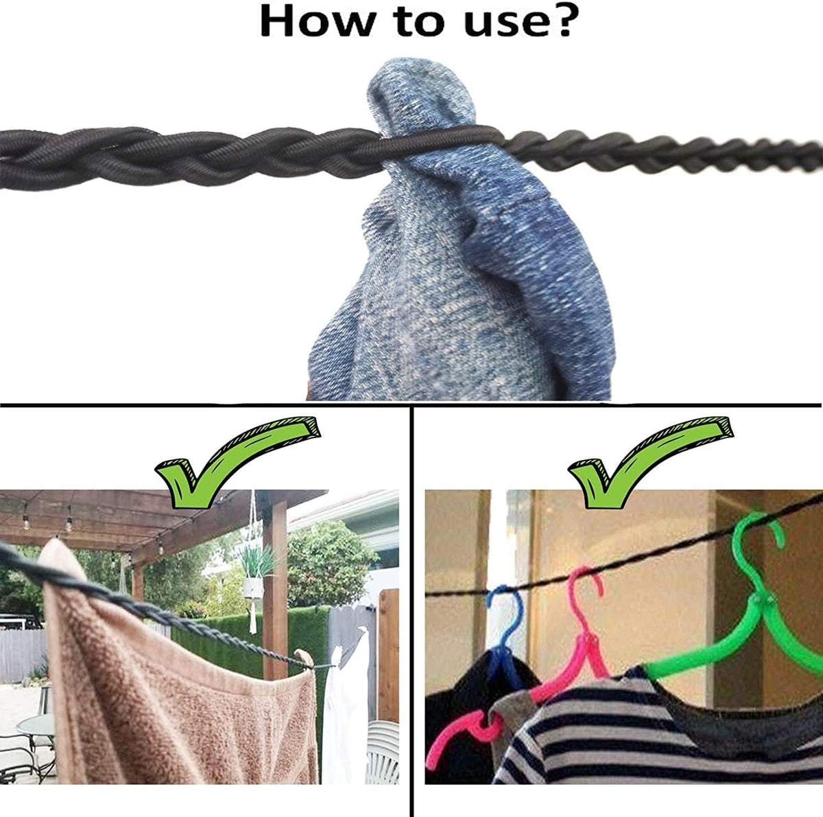 2 Pack Tri-Braided Cord Clothes Line Clothes Drying Rope Travel Clothesline Windproof Clothes Line for Longer Trips Where You Need to do Laundry in Your Room or Camping - No Hanger Needed