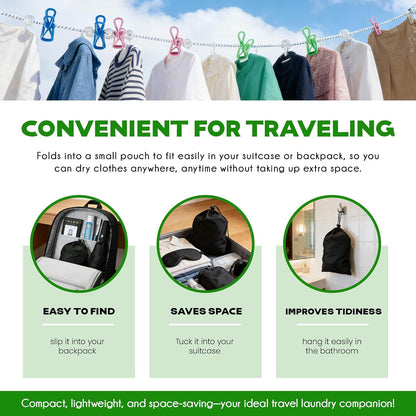 2 Pack Magnetic Retractable Clothes Line for Cabin - Approved 2026 Cruise Essentials Clothes Drying Rack Travel Clothesline with Clothespins - Strong Magnets Hooks RV and Camping