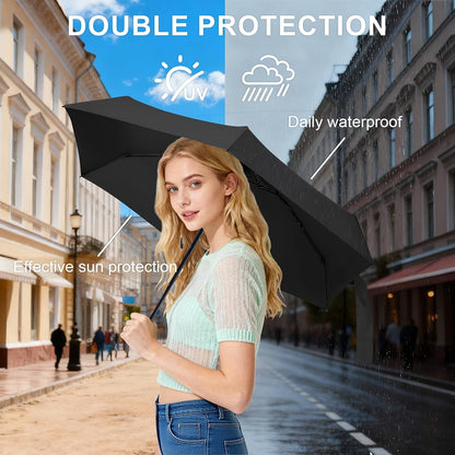 Mini Umbrella for Travel with Case Small Compact Sun Rain Tiny for Purse
