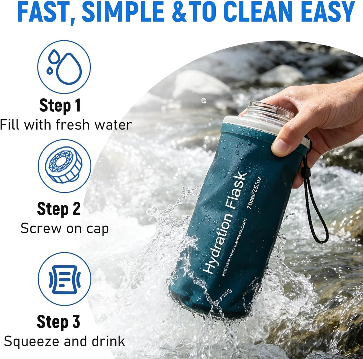 1L Collapsible Water Bottle with Filter for Hiking Backpacking(Green)