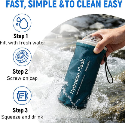 1L Collapsible Water Bottle with Filter for Hiking Backpacking(Green)