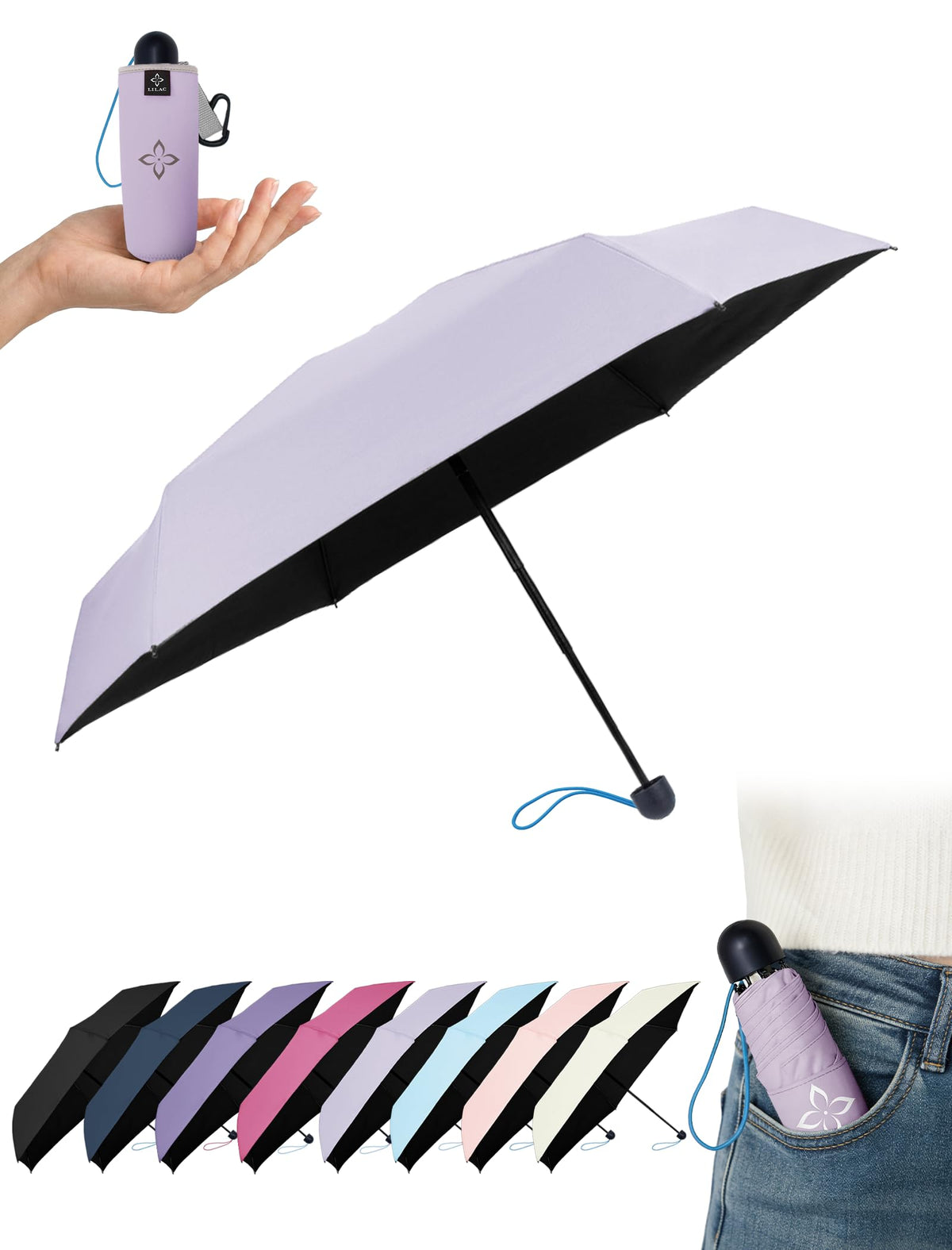 Mini Travel Umbrella for Rain 43" UPF 100+ UV Protection Umbrella