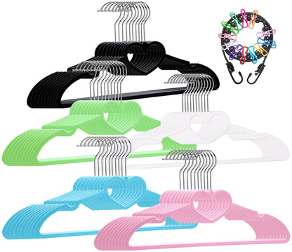 Plastic Hangers 50 Pack, Cute Clothes Hanger Ultra Thin Space Saving - Pink Clothes Hangers with 360 Degree Swivel Hook & Travel Clothesline - Sturdy Adult Coat Hangers for Dress, Shirts, Coats