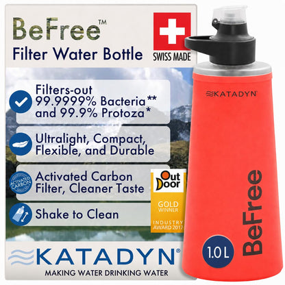 Katadyn BeFree 1L Lightweight Collapsible Water Filter Bottle for Outdoors
