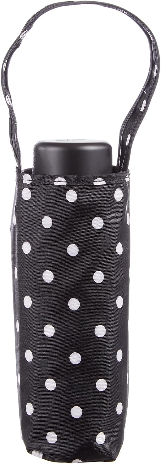 Totes Micro Mini Manual Compact Umbrella, NeverWet technology, Colorful dots on black, 38" arc Coverage