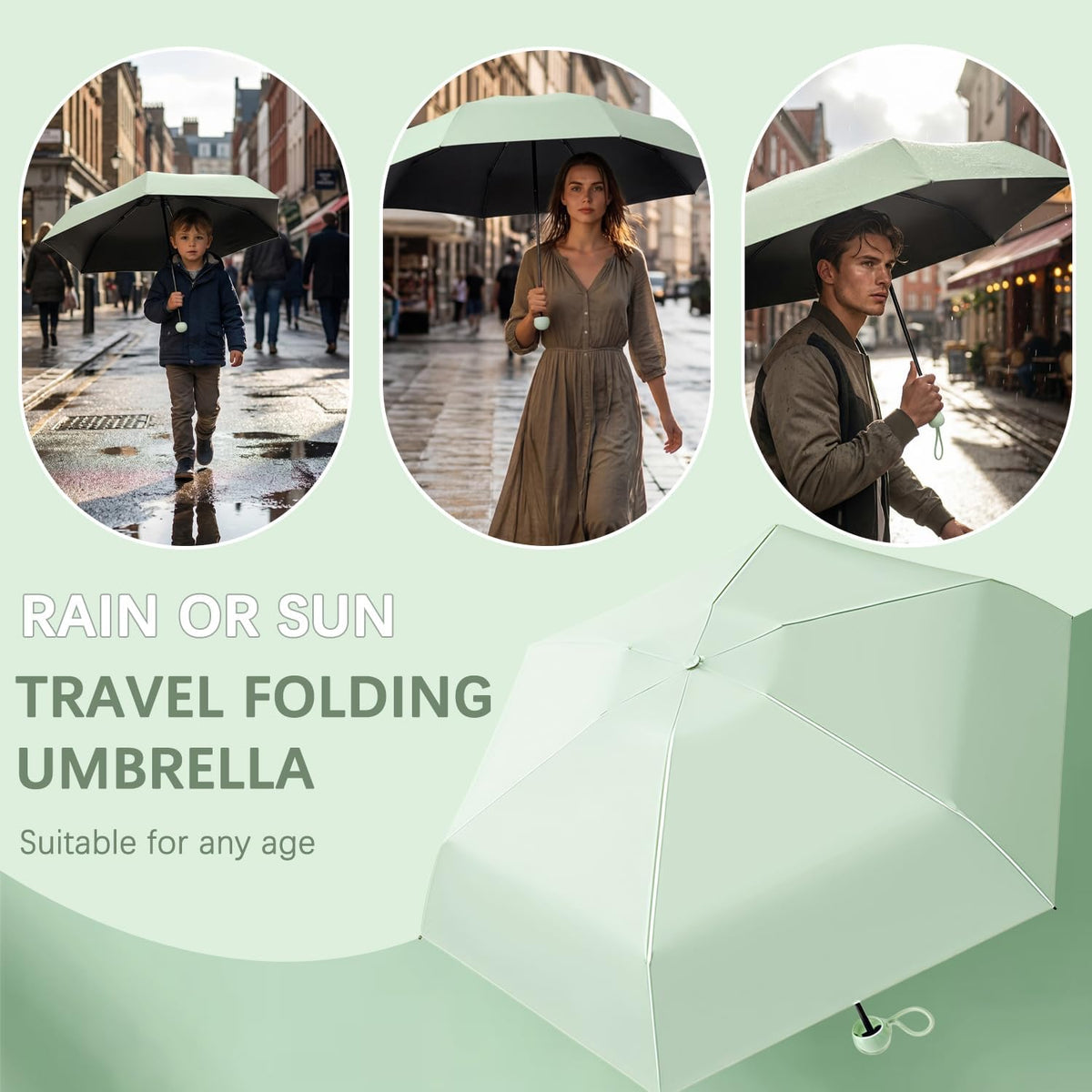Mini Travel Folding Umbrella for Women, Kids/7cm Wide Strap/UPF50+/Compact