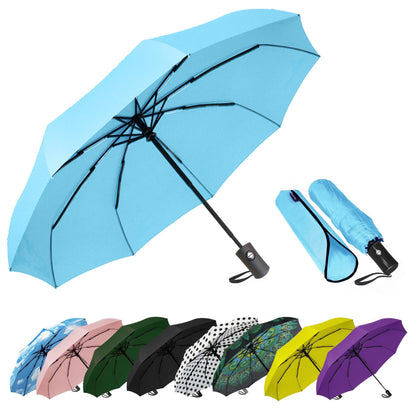 SIEPASA Compact Travel Umbrella - Windproof Auto Open/Close, Small Folding Umbrella for Rain - Lightweight & Durable with Fiberglass Frame, Waterproof Canopy - Fits Backpack, Purse, Suitcase. (Black)