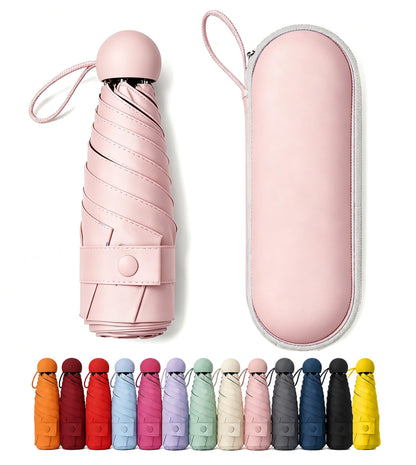 Mini Umbrella for Purse with Case, Sturdy Travel Essentials, UV Sun Protection Lightweight Compact Manual Open Close, Tiny Pocket Fits Purse Backpack, Women Kids Men