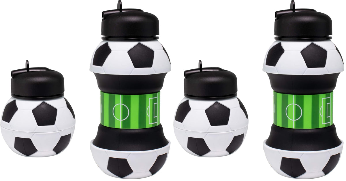 Maccabi Art Clip-On Collapsible 1 Liter, 34 oz. size BPA-Free Silicone Soccer Ball Large Water Bottle for Kids