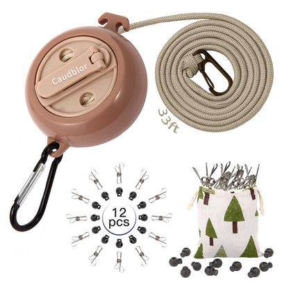 Portable Travel Clothesline, 33ft Camping Clothes line with Clothespins